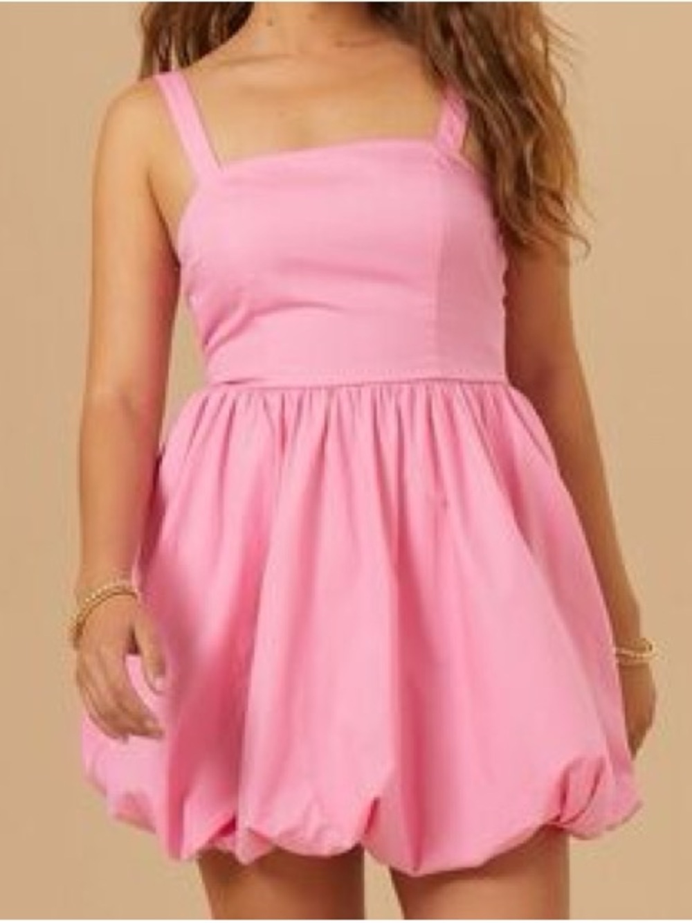 Trixxi Light Pink Bubble Hem Square Neck Mini Dress